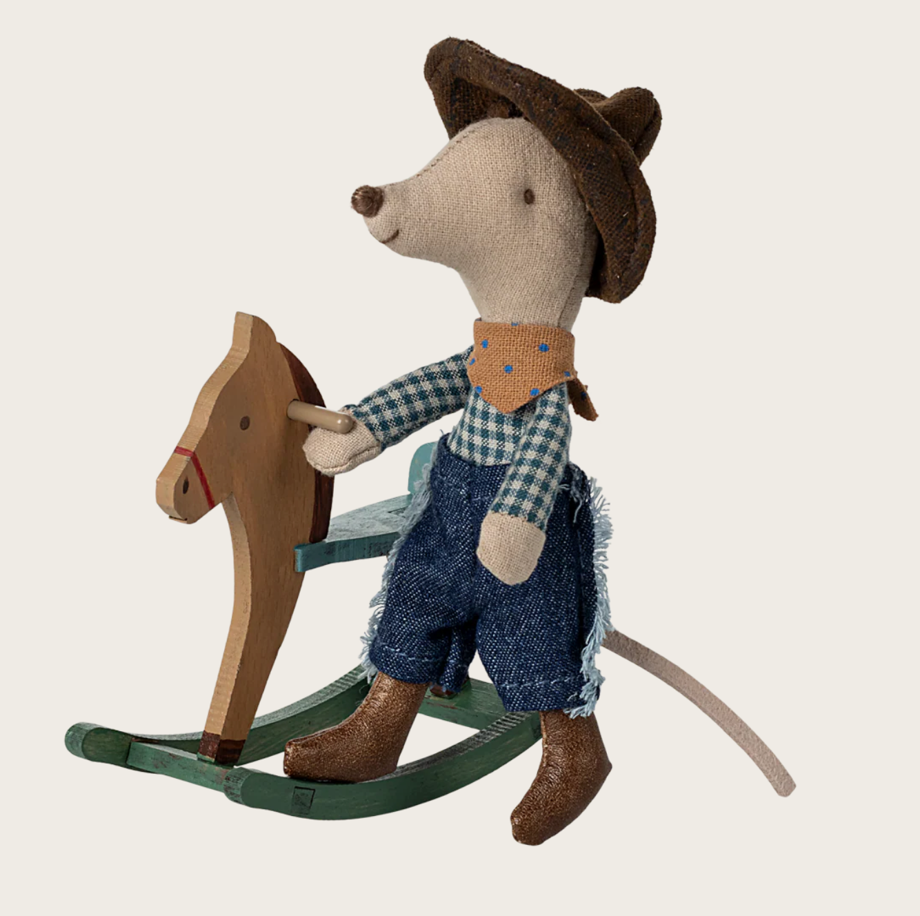 Souris Cow-boy sur son cheval à bascule, Petit frère