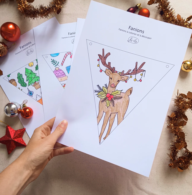 Guirlande de fanions à colorier Noël