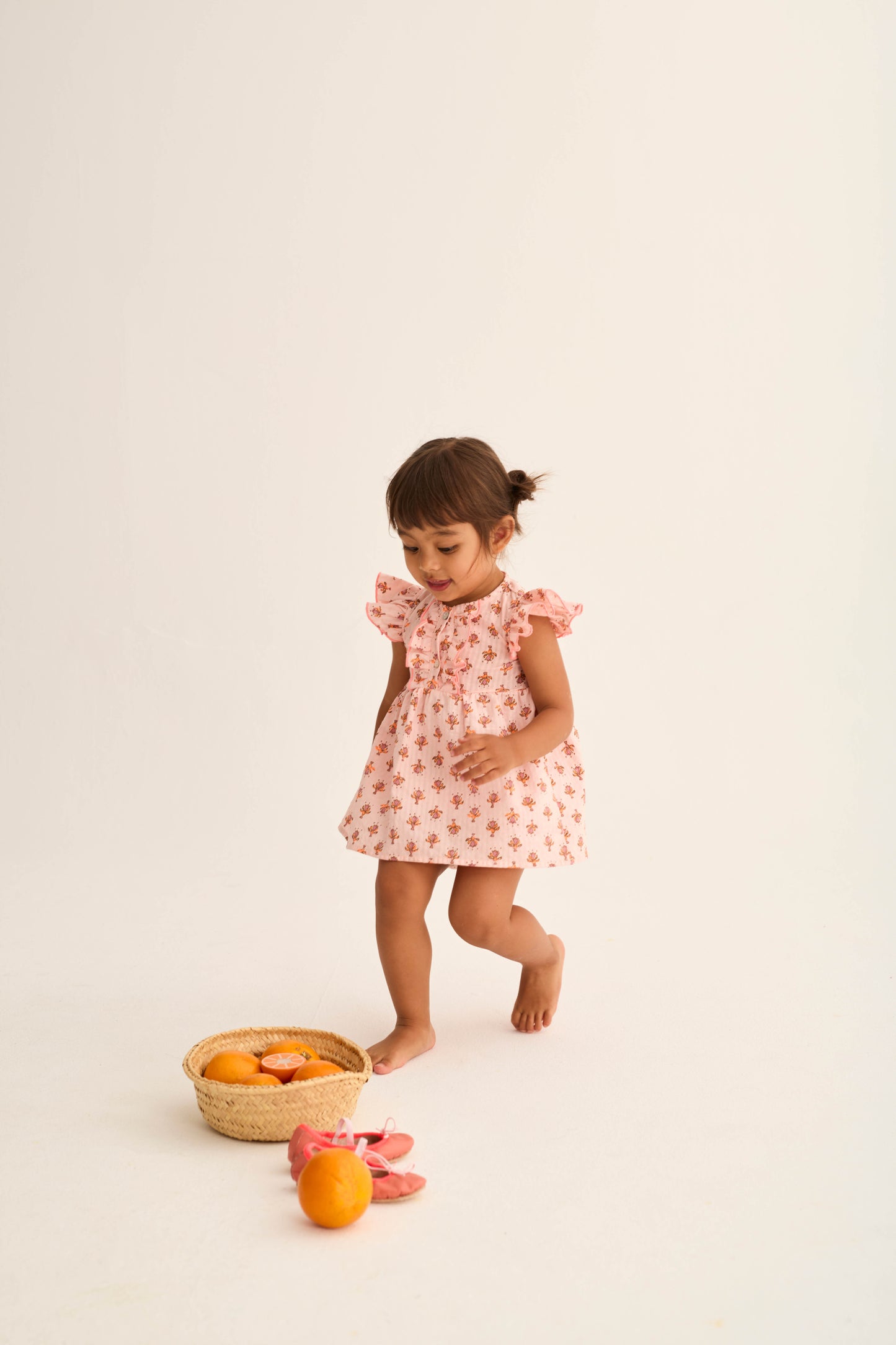 Robe bébé motif fleurs indien - Rose