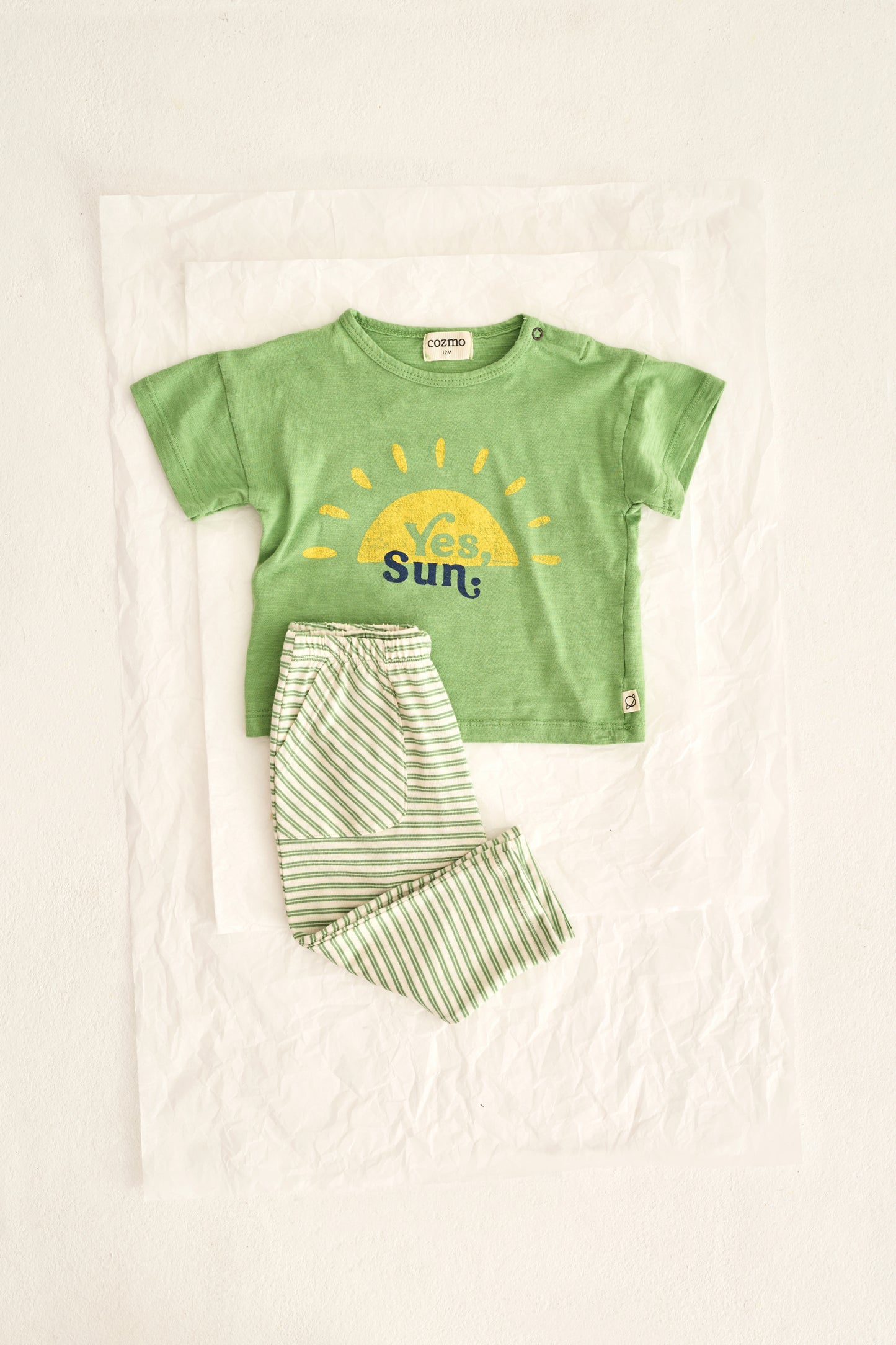Pantalon bébé en coton flammé rayé - Vert