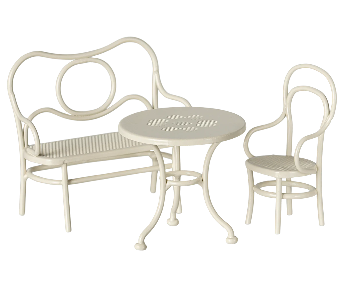Table, banc & chaise - Blanc cassé - Souris