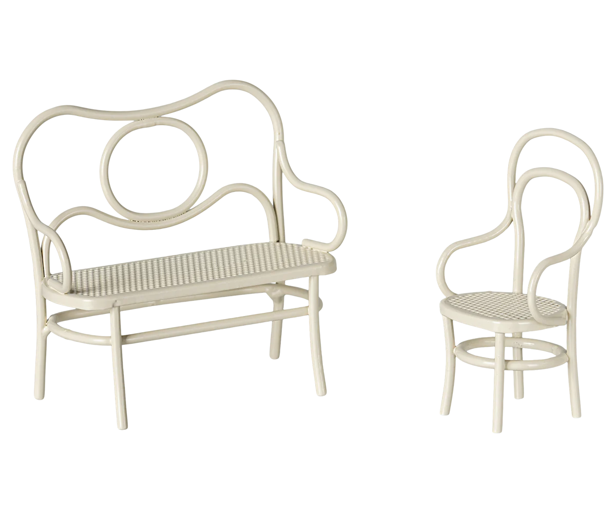 Table, banc & chaise - Blanc cassé - Souris