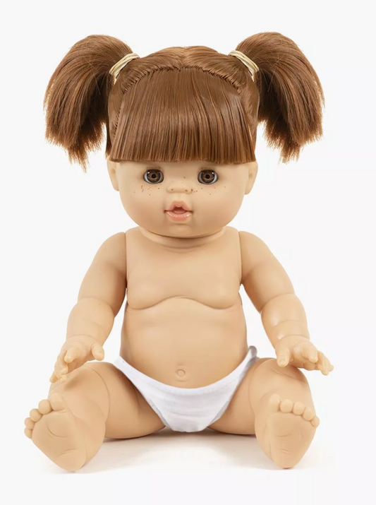 Poupée yeux dormeurs Raphaelle "Gordis assis" 34 cm + culotte