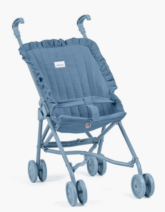 Poussette Denim à volants avec châssis bleu - Poupées