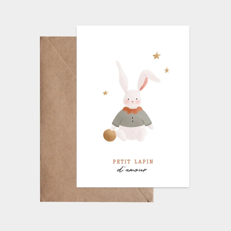 Carte postale avec enveloppe "Petit lapin d'amour"