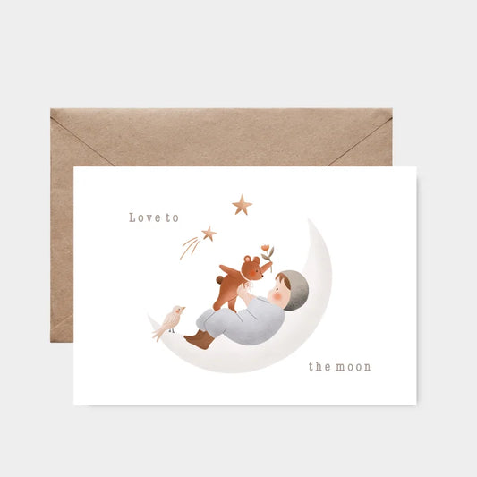 Carte postale avec enveloppe "T'aimer jusqu'à la lune"