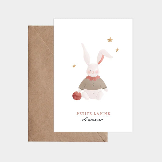 Carte postale avec enveloppe "Petite lapine d'amour"