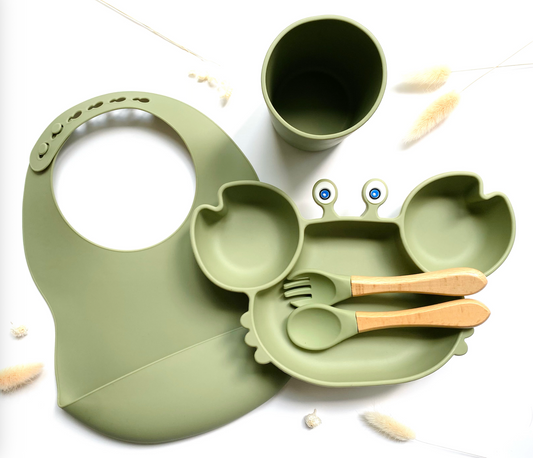 Coffret repas + bavoir + verre - Crabe vert