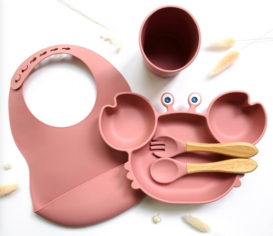 Coffret repas + bavoir + verre - Crabe rose