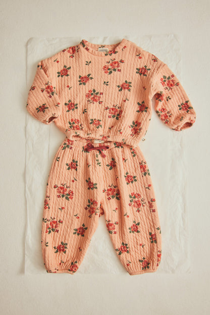 Pull matelassé bébé Fleurs Rose - Divers tailles