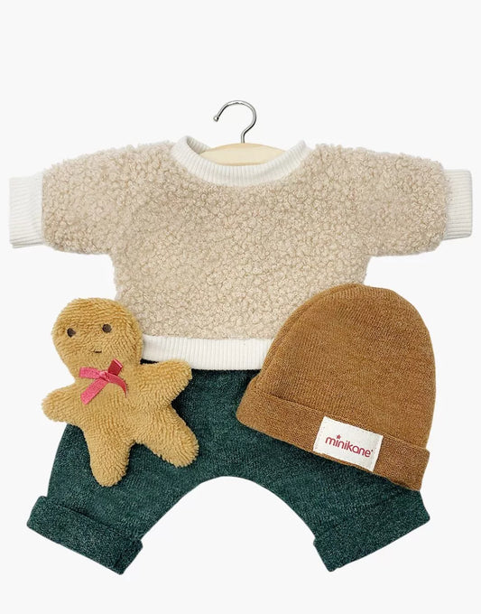 Ensemble 3 pièces « Bonhomme Pain d’épices » vert avec doudou - Poupées "Babies"