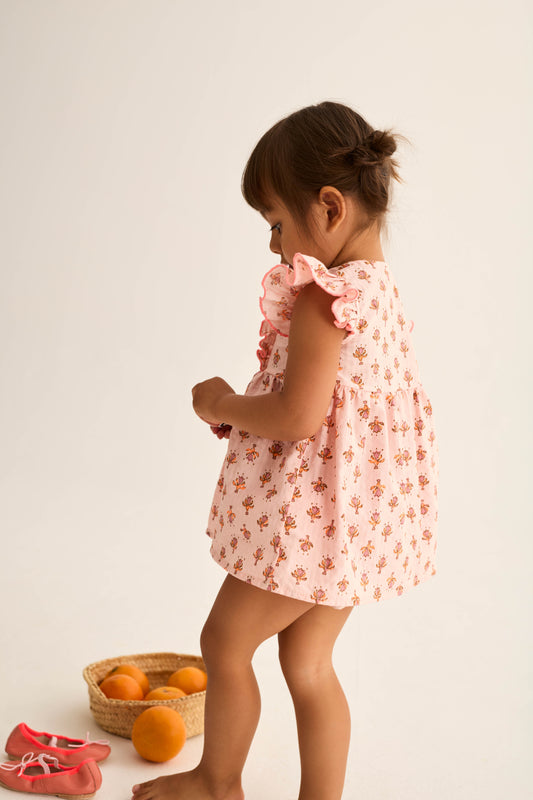 Robe bébé motif fleurs indien - Rose
