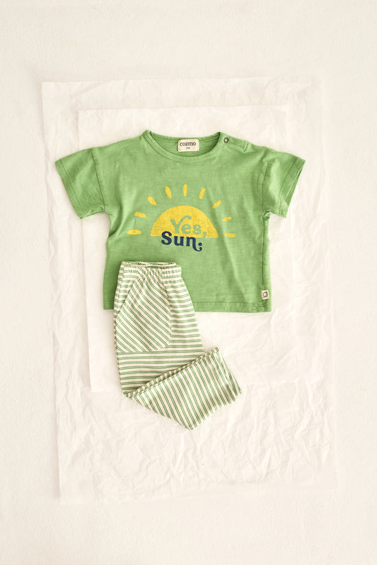 Pantalon bébé en coton flammé rayé - Vert