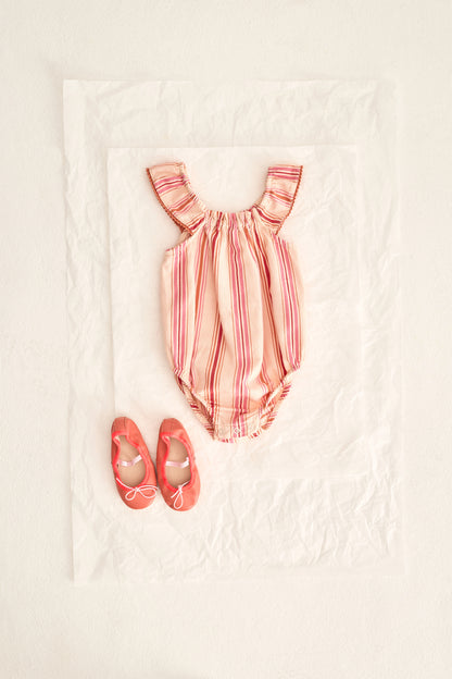 Combinaison bébé rayée - Rose