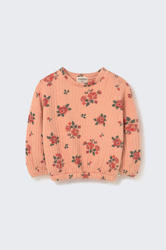 Pull matelassé bébé Fleurs Rose - Divers tailles