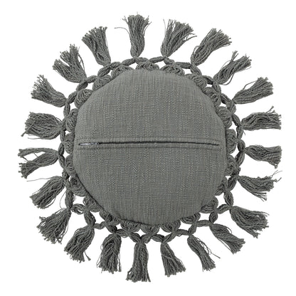 Coussin rond broderie bleu gris - ø 34 cm