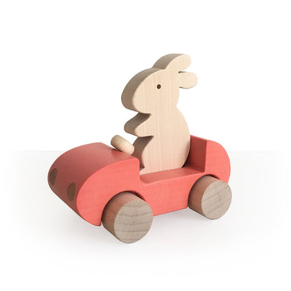 Lapin en voiture sur roue - Corail - 18m+