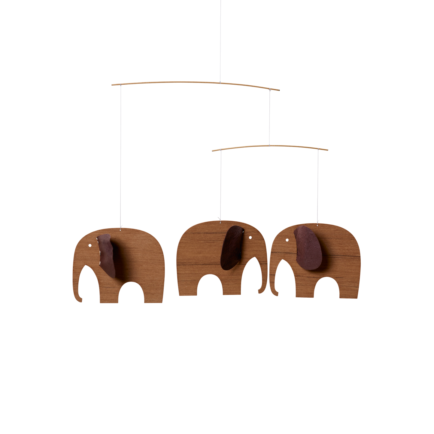Mobile décoratif 3 éléphants bois et cuir - 24 x 32 cm