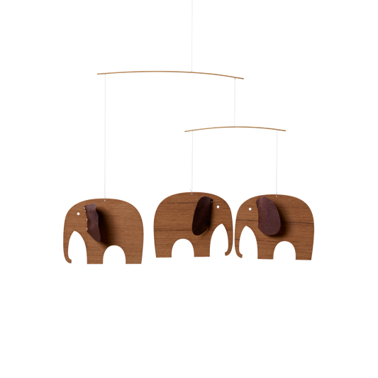 Mobile décoratif 3 éléphants bois et cuir - 24 x 32 cm