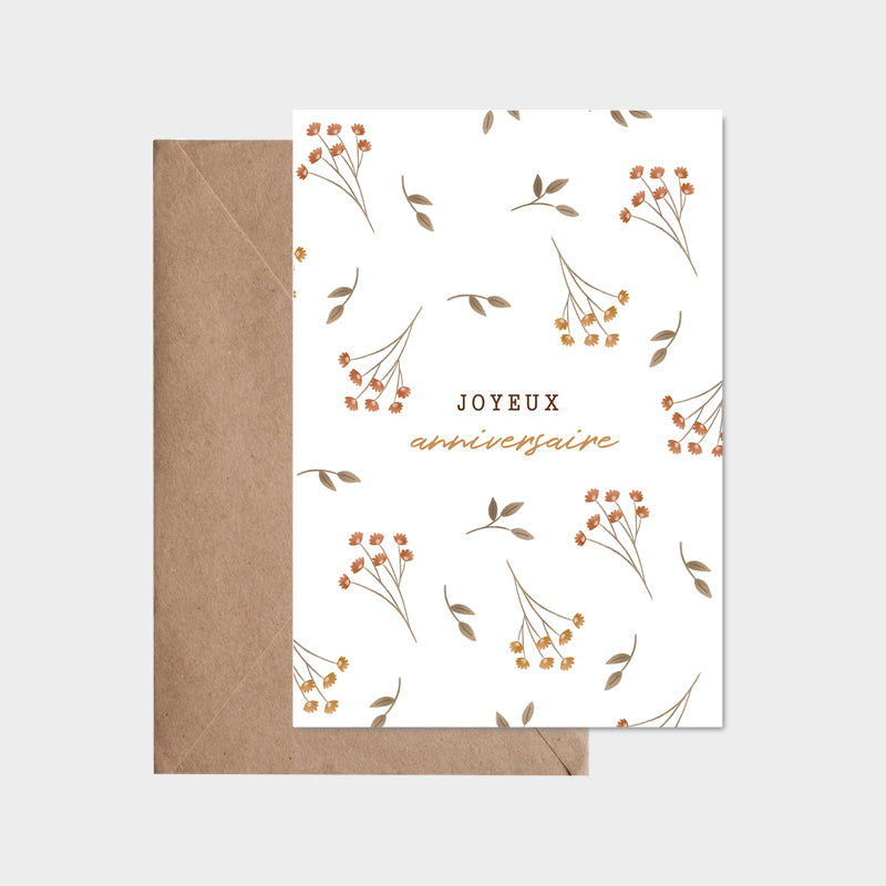 Carte postale avec enveloppe "Joyeux Anniversaire Fleuri"